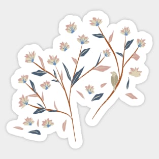 Pretty Minimalist Aesthetic Flower Bird Floral Design Sticker